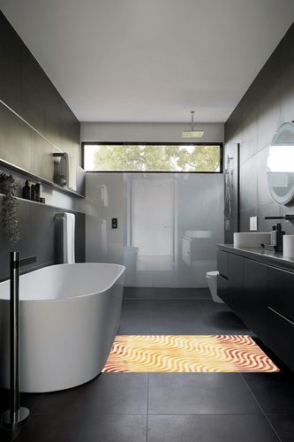 Ivy Bronx Niki Dip Dyed Ivory/Terracotta Area Rug; 3' x 5' in Black Modern Bathroom