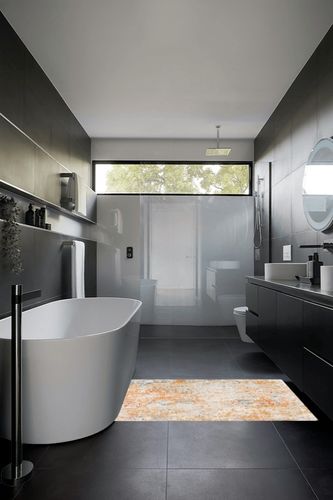 Agdal Abstract Ivory/Orange Area Rug Zipcode Design Rug Size: Rectangle 3' x 5' in Black Modern Bathroom