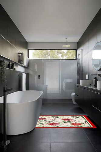 Area Rug, Poinsettia Flower Christmas Rug, 2x3 Feet Rugs for Living Room Bedroom Kids Room Kids Room Nursery Classroom, Non-Slip Comrft Carpet Washable Rug in Black Modern Bathroom