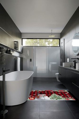 Area Rug 2x3 Feet, Christmas Eucalyptus Poinsettia Cardinals Snowflake Snowman Rug, Rugs for Living Room Decor Bedroom Decor Kids Room, Non-Slip Living Room Rugs, Comrft Carpet Washable Rug in Black Modern Bathroom