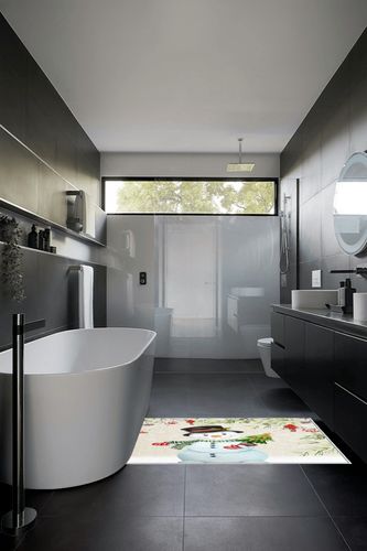 Area Rug, Winter Cardinals Snowman Snowflake Xmas Tree Merry Christmas Rug, 2x3 Feet Rugs for Living Room Bedroom Kids Room Kids Room Nursery Classroom, Non-Slip Comrft Carpet Washable Rug in Black Modern Bathroom