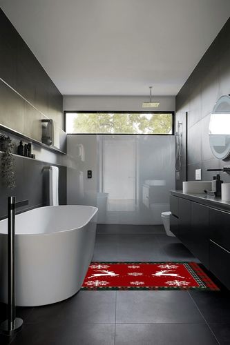 Area Rug, Winter Snowflake Elk Reindeer Red Buffalo Plaid Merry Christmas Rug, 2x3 Feet Rugs for Living Room Bedroom Kids Room Kids Room Nursery Classroom, Non-Slip Comrft Carpet Washable Rug in Black Modern Bathroom