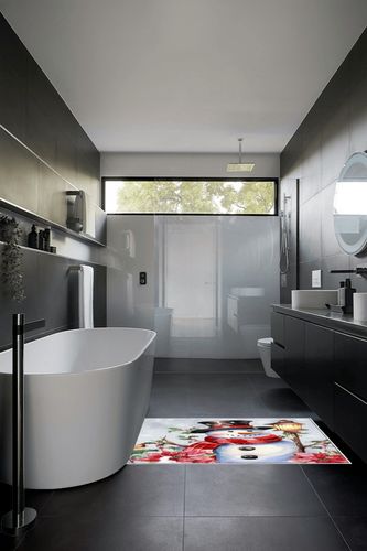 OComster Grey Ombre Christmas Rectangle Shape Large Area Rugs - 2.7 x 5 Feet Xmas Snowman Winter Snowflake Poinsettia - (Non-Woven + Rubber) Low File Floor Mat in Black Modern Bathroom