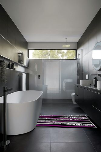 Large Area Rug, Purple Geometric Non-Slip Indoor Accent Area Carpet, Black White Moire Modern Abstract Art Fluffy Shaggy Runner Rug for Living Room, Bedroom, Kids Room, 2'7"x 5" in Black Modern Bathroom