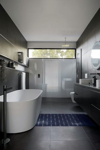 Large Area Rug, Navy Blue Non-Slip Indoor Accent Area Carpet, White Modern Geometric Abstract Art Aesthetics Fluffy Shaggy Runner Rug for Living Room, Bedroom, Kids Room, 2'7"x 5" in Black Modern Bathroom