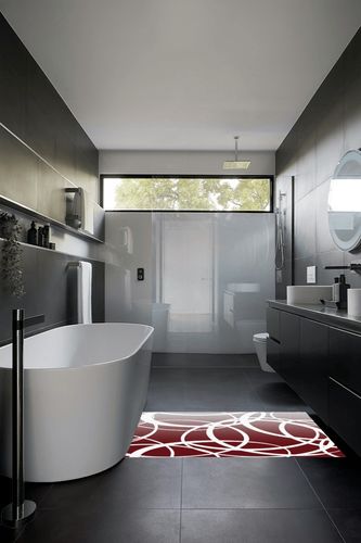 Large Area Rug, Red Ombre Non-Slip Indoor Accent Area Carpet, Modern White Geometric Abstract Art Fluffy Shaggy Runner Rug for Living Room, Bedroom, Kids Room, 2'7"x 5" in Black Modern Bathroom