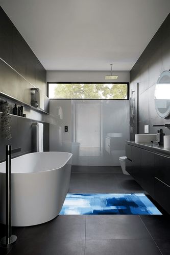 Large Area Rug, Blue Non-Slip Indoor Accent Area Carpet, Modern Geometric Blue White Oil Painting Abstract Art Fluffy Shaggy Runner Rug for Living Room, Bedroom, Kids Room, 2'7"x 5" in Black Modern Bathroom