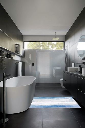 Large Area Rug, Blue Ombre Non-Slip Indoor Accent Area Carpet, Modern Geometric White Oil Painting Abstract Art Fluffy Shaggy Runner Rug for Living Room, Bedroom, Kids Room, 2'7"x 5" in Black Modern Bathroom