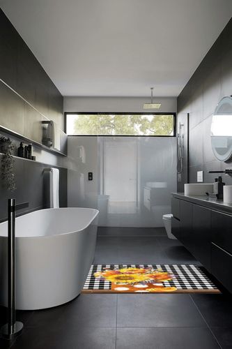 Large Area Rug, Thanksgiving Non-Slip Indoor Accent Area Carpet, Fall Sunflower Pumpkin Harvest Black White Plaid Fluffy Shaggy Runner Rug for Living Room, Bedroom, Kids Room, 2'7"x 5" in Black Modern Bathroom