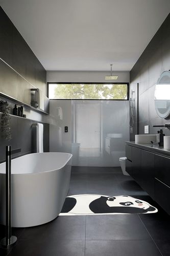 Abeigoi Bathroom Rug Kids Play Mat Bedroom Carpet Animal Play Rug 5Ft Fluffy Panda Washable Floor Mat for Kids Boys Girls Room Cute Nursery Rug Nonslip Cartoon Rug for Home Decor, White/Black 2.6x5Ft in Black Modern Bathroom