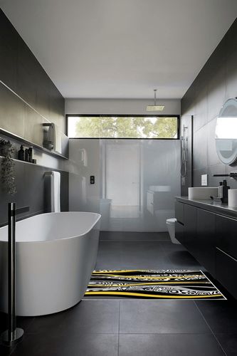 Large Area Rug, Yellow Geometric Non-Slip Indoor Accent Area Carpet, Black White Moire Modern Abstract Art Fluffy Shaggy Runner Rug for Living Room, Bedroom, Kids Room, 2'7"x 5" in Black Modern Bathroom