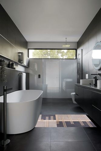 SAFAVIEH Orwell Collection Accent Rug - 3' x 5', Grey & Charcoal, Mid-Century Modern Abstract Design, Non-Shedding & Easy Care, Ideal for High Traffic Areas in Entryway, Living Room, Bedroom (ORW304F) in Black Modern Bathroom