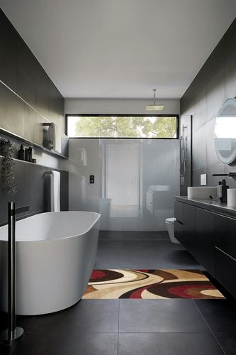 Home Dynamix Tribeca Slade Modern Area Rug, Abstract Brown/Red 39"x55" in Black Modern Bathroom