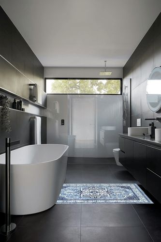 BRICHOEE Vintage Area Rug 3x5 Feet Grey Blue Thin Entryway Mat for Kitchen Indoor Machine Washable Foldable Doormat Distressed Persian Boho Rug in Black Modern Bathroom