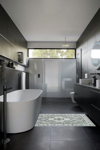 Lahome Bohemian 3x5 Area Rug Washable, Non-Slip Bedroom Throw Soft Rug Oriental Vintage Entryway Rugs for Bathroom, Low-Profile Rubber Backing Entrance Laundry Living Room, Light Grey in Black Modern Bathroom