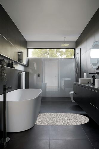 Super Area Rugs Farmhouse Braided Rug Cotton Kitchen Reversible Carpet, Black & White, 3' X 5' Oval in Black Modern Bathroom