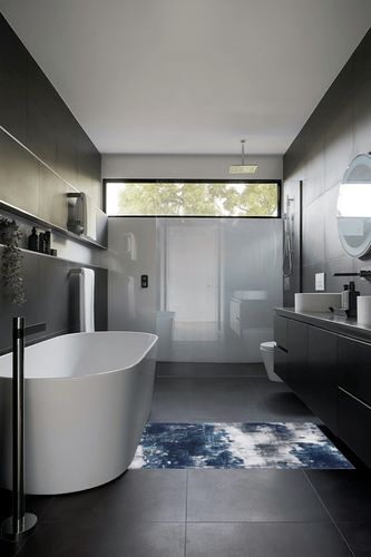 Area Rug Living Room Rugs: 3x5 Small Soft Bedroom Carpet Non Shedding Washable Abstract Modern Throw Accent Rug for Dining Room Home Office Kitchen Under Table Floor - Blue in Black Modern Bathroom