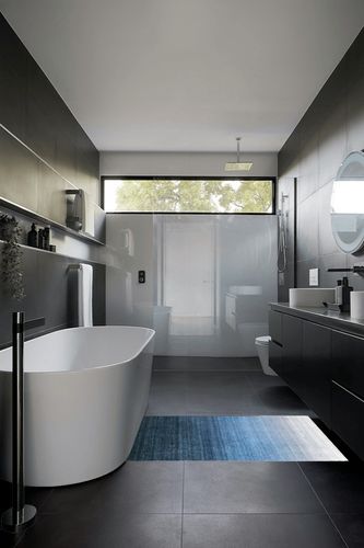 Lahome Modern Ombre Washable Rug - 3 x 5 Area Rugs for Living Room Ultra-Thin Contemporary Blue Rug for Entryway Non-Shedding Colorful Gradient Accent Carpet for Girls Bedroom Kitchen in Black Modern Bathroom