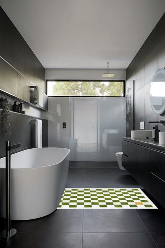 Wonnitar Modern Checkered Washable Rug 3x5,Checkerboard Green Bedroom Area Rug,Non-Slip Soft Moroccan Plaid Bathroom Throw Mat,Non-Shedding Floor Carpet for Kitchen Dining Table Dorm in Black Modern Bathroom