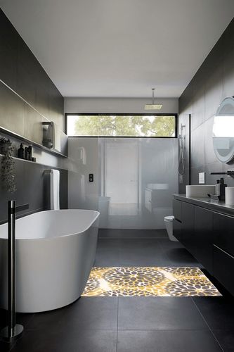 Rugshop Modern Floral Circles Design Easy Cleaning for Living Room,Bedroom,Home Office,Kitchen Non Shedding Area Rug 3'1" x 5' Yellow in Black Modern Bathroom