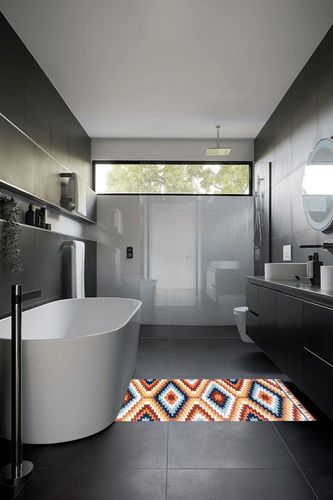 JONATHAN Y SWC101A-3 Konya Diamond Kilim Geometric Indoor Area Rug, Southwestern, Geometric, Bohemian, Bedroom, Kitchen, Living Room, Easy-Cleaning, Non-Shedding, 3 X 5, Yellow/Red/Blue in Black Modern Bathroom