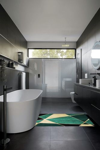 CALLNA Emerald Green Marble Irregular Texture Area Rug, Abstract Black Gold Geometric Lines Machine Washable Indoor Rugs, Indoor Non-Slip Rug, for Room Sofa Living Room Mat Bedroom Home Decor-3' x 5' in Black Modern Bathroom