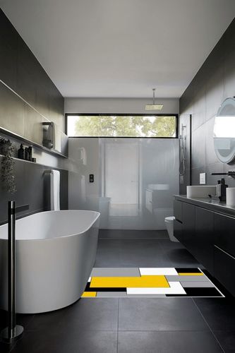Area Rug, White Yellow Color Block Geometric Rug, Plush Living Room Rugs, Area Rugs for Living Room Decor Bedroom Decor, Rugs for Living Room, Carpet 2x3ft Rugs for Bedroom in Black Modern Bathroom