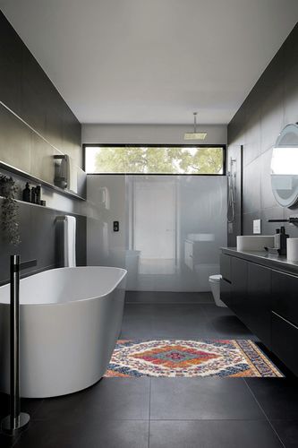 JONATHAN Y BMF106A-3 Bohemian Flair Boho Vintage Medallion Blue/Multi 3 ft. x 5 ft. Area-Rug, Vintage, Easy-Cleaning, for Bedroom, Kitchen, Living Room, Non Shedding in Black Modern Bathroom