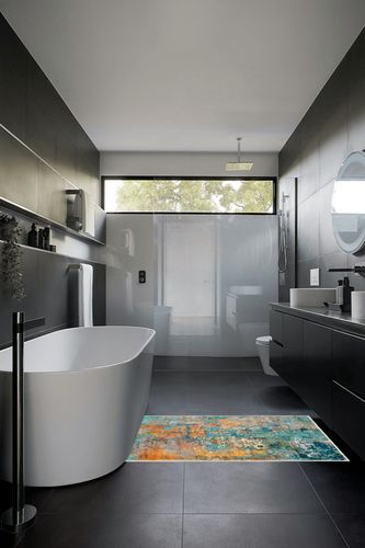 Lahome Modern Abstract Area Rug - 3x5 Soft Rug for Bedroom Non Slip Living Room Mat, Machine Washable Contemporary Throw Carpet for Office Front Door Entrance Way Kitchen Playroom, Rosy Clouds in Black Modern Bathroom