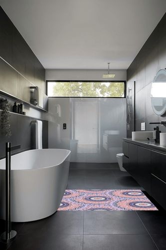 Indian Mandal Area Rug2'7''x 5', Modern Outdoor Living Room Bedroom Area+Rug Carpet, Kitchen Rug Bath Mat Front Porch Floor Doormat Runner Rugs, Bohemian Geometric Flower Orange Purple in Black Modern Bathroom