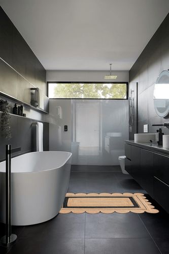 ArtisanRugHub Natural Jute Scalloped Rug Bohemian Rug Decor Rug Handwoven Rug Custom Rug Decorative Rug (1BLK-3x5) in Black Modern Bathroom