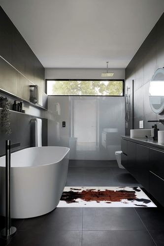 Masada Rugs, Faux Fur Cowhide Area Rug Brown Black White (3 Feet X 5 Feet) in Black Modern Bathroom