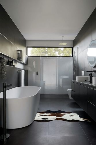 ARTISTIC DECOR Pure Brown Tricolor Cowhide Rug Black Brown and White Luxurious Cow Skin Tri Color (Small 5 x 3ft) in Black Modern Bathroom