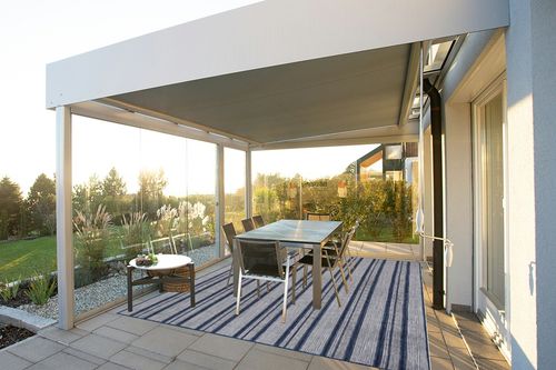 Rugs USA x Lauren Liess Gazania Striped Indoor/Outdoor Area Rug, 8' x 10', Blue in Silver and Grey Outdoor Patio