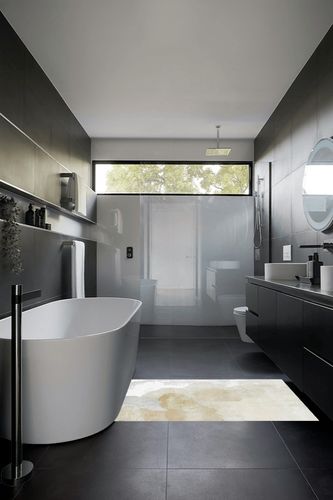 Eroyat Abstract Slim Area Rug,3x5 Feet Non-Slip Living Room Bedroom Rug,Indoor Entryway Kitchen Rug,Rug for Office,Non-Shedding Soft Low Pile Floor Decor,Beige in Black Modern Bathroom