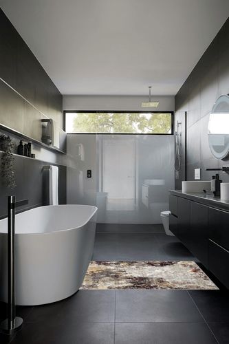 COLORPAPA Modern Abstract Area Rug 3x5 Washable Rug for Entryway Hallway Living Room Kitchen Bathroom Office Non-Slip Soft Floor Carpet, Purple/Beige/Yellow in Black Modern Bathroom