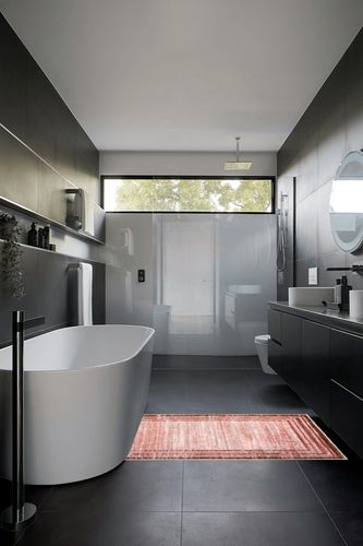 Lahome Modern Abstract Area Rug, Washable 3x5 Entryway Rugs Non Shedding Soft Bedroom Girls Rug Stain Resistant Low-Pile Throw Rug Indoor Minimalist Living Room Carpet Brick Red in Black Modern Bathroom