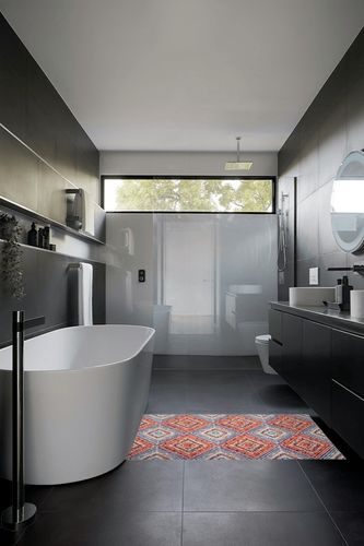 NEATIIP Washable Bohemian 3x5 Area Rug, Suitable for Bathroom for Bedroom Living Room Kitchen Outdoor The Boho Printed Area Rugs, Non-Slip Backing Washable Rug Red/Green in Black Modern Bathroom