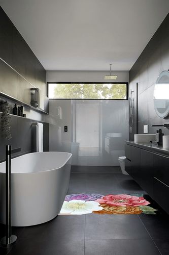 Modern Floral Area Rug 3x5 Sage Red Distressed Living Room Carpet Premium Soft Small Bathmat Machine Washable Dining Kitchen Runner Rugs Multi Home Office Doormat in Black Modern Bathroom