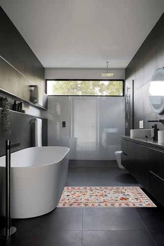 SAFAVIEH Blossom Collection Area Rug - 3' x 5', Grey & Red, Handmade Wool, Floral Design, Ideal for High Traffic Areas in Living Room, Bedroom, Dining (BLM685F-3) in Black Modern Bathroom