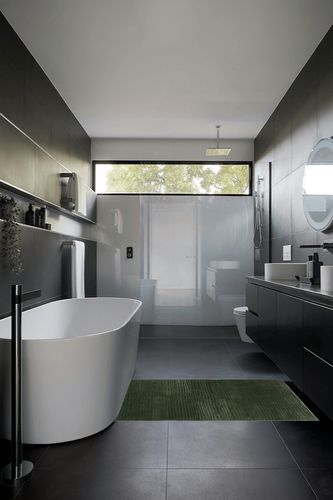 Safavieh Revive Collection Accent Rug - 2'7" x 5', Green, Solid Design, Non-Shedding & Easy Care, Ideal for High Traffic Areas in Entryway, Living Room, Bedroom (REV102Y) in Black Modern Bathroom