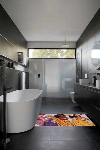 Gertmenian Disney Princesses Area Rug | Suitable for Classroom, Nursery, Bedroom, or Play Area | Ideal for Toddlers, Babies, and Young Children | 3.5x4.5ft Medium, Watercolor Pink/Purple/Orange 19837 in Black Modern Bathroom