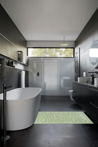 Eyely BMS106K-3 Santa Monica Charleston Vintage Filigree Textured Weave Indoor/Outdoor Area Rug Classic, Bedroom, Kitchen, Backyard, Patio, Easy-Cleaning, Non-Shedding, 3 X 5, Green/Ivory in Black Modern Bathroom