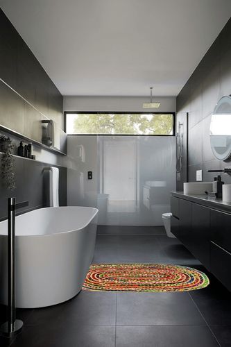 COTTON CRAFT Jute Chindi Braid Rag Rug - Boho Farmhouse Rustic Area Accent Throw Rug - Handwoven Reversible Natural Recycled Cotton- Living Room Den Study Home Décor Gift - 3' x 5' Oval - Multi Color in Black Modern Bathroom