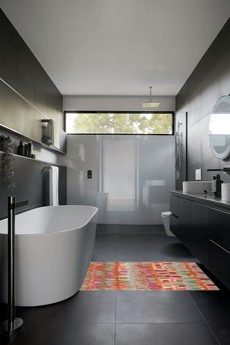 Dash and Albert Paint Chip Wool Area Rug - 3' x 5' Clay Graphic Hand Micro Hooked Accent Rug - Durable, High Traffic Areas Hallway, Living Room, Stairs in Black Modern Bathroom