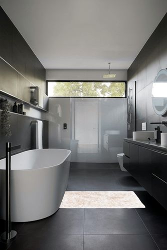 2'6" x 4' Ivory in Black Modern Bathroom