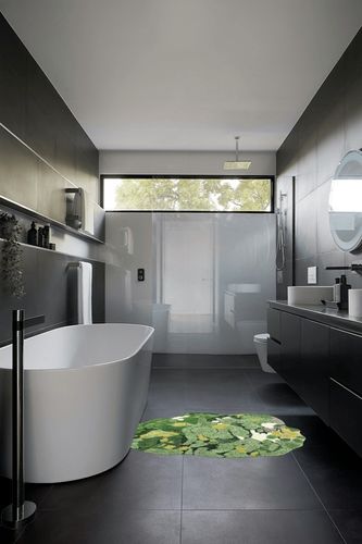 Green Moss Bathroom Rugs, Non-Slip Bath Mats for Bathroom Decor, Plush Rug Soft Machine Washable, Abstract Mountains River Grass Entryway Door Mat for Bedroom Aesthetic Decor 40''x42'' in Black Modern Bathroom