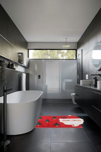 SHIKARA Organic Cotton Cute Santa Merry Christmas Tree Decor Area Rug for Living Room, Red Bathroom Mat Holiday Bathroom Rug for Kids Bed Room Non-Slip Plush Water Absorbent Machine Washable Bath Rug in Black Modern Bathroom