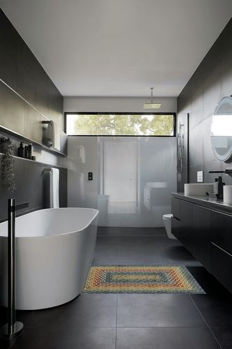 Maples Rugs Marion Braid Kitchen Rugs Non Skid Accent Area Carpet [Made in USA], Multi, 2'6" x 3'10" in Black Modern Bathroom