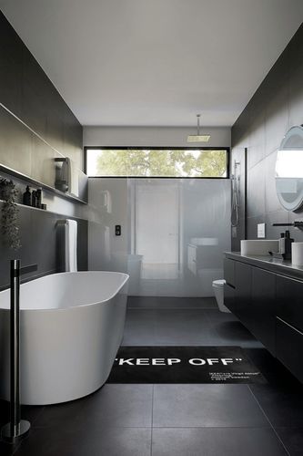 RHYII Keep Off Rug Modern Large Carpet Non-Slip Mat for Living Room Bedroom Desk Wood Floor Home Decoration Area Rugs 31x47inch, Black in Black Modern Bathroom